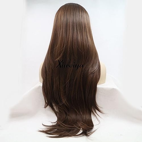 Perruque marron chocolat sans colle cheveux longs ondulés pour femme brune - 3