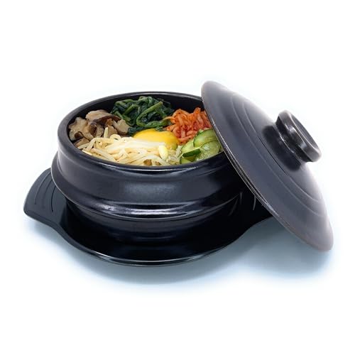 Jovely Korean Stone Bowl with Lid Ttukbaegi for Bibimbap & Soup 32 fl oz
