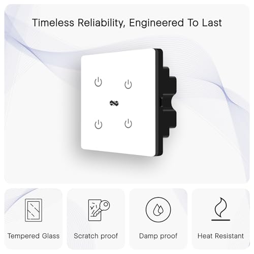 Image of IOTICS Smart Wifi Switch Board: 4 x Switch Module. Touch Control, Remote, App Control. Voice Compatible with Alexa & Assistant. Smart Touch Switch Board For Home Automation (White)