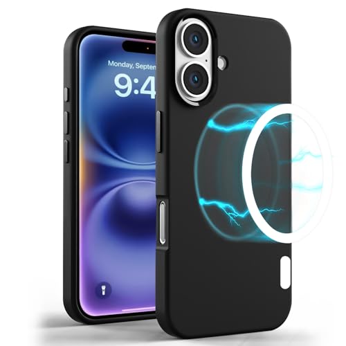Image of GRIPP Rubon Case Compatible with Mag-Safe for iPhone 16 | 6ft Drop-Tested with D30 Technology, Soft Silicone, Anti-Slip Grip, Raised Metallic Camera Ring, Lightweight Back Cover - Black