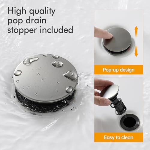 Image of Bathroom Sink Faucet FRANSITON 4 Inch 2 Handle Lead-Free Brushed Grey Bath Sink Faucet with Pop-up Drain Stopper and Supply Hoses