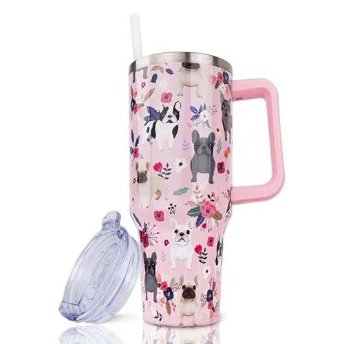 French Bulldog Gifts, 40 oz French Bulldog Tumbler with Handle an...