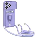Cover Compatibile con Oppo Realme C61 / C63 con Cordino,Custodia con Cordino Silicone Cover,Protezione Fotocamera,360°Anello Supporto,Porta Carte,Viola