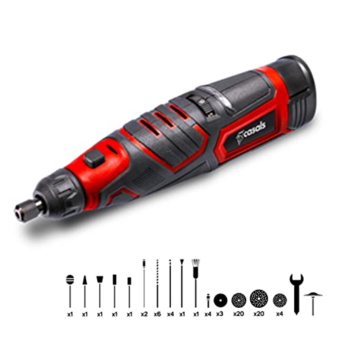 CASALS - Mini amoladora eléctrica de 12V | Multiherramienta con 73 accesorios | Amoladora recta con regulador de velocidad | 6 velocidades (500-25.000RPM) | Herramientas de bricolaje profesional