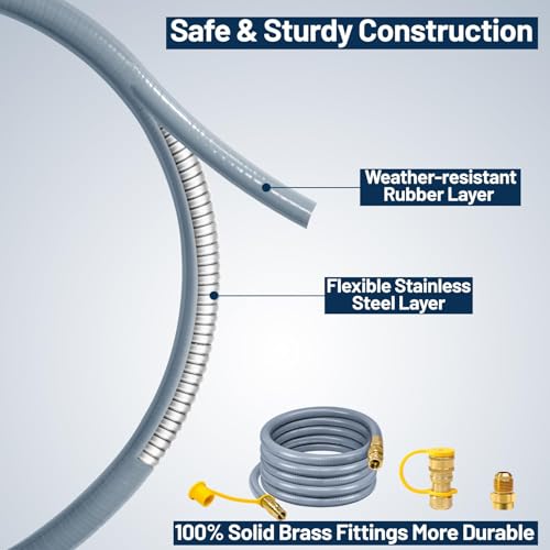 12FT 1/2 Inch ID Natural Gas Grill Hose with Quick Connect Fittings, Propane to Natural Gas Conversion Kit Natural Gas Line for Grill, BBQ, Pizza Oven, Heater and More Low Pressure Appliance - Thumbnail 3