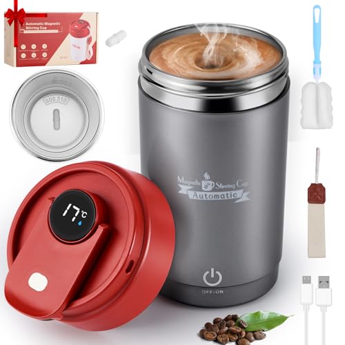 Automatic Magnetic Stirring Coffee Cup, Portable Electric Self Stirring Coffee Mug, New Stainless Steel Stirring Coffee Mixer Cup, Self Mixing Coffee Mug for Office/Home/Tea/Coffee/Milk-300 ML(Gray)