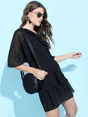 Image of Tokyo Talkies Women's Long Sleeves V-Neck Self Design Dresses | Stylish Dresses | Casual Dresses