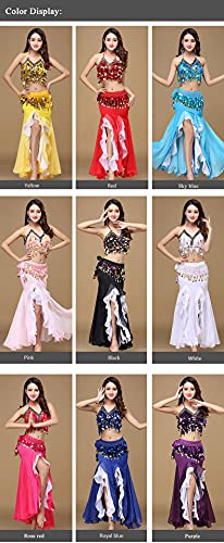 Ellydoor Belly Dance Costume Set For Women Belly Dance Crop Top Bra And Hip Scarf Slit Dance Skirt Halloween Outfit Red #TOP5