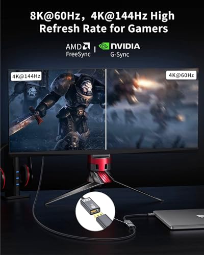 Image of INICIO 8K USB C to DisplayPort 1.4 Adapter, 8K@60Hz 4K@144Hz HDR, Type C Thunderbolt 4 /3 To DP1.4 Display Port Cable For MacBook Pro Air, iPad Pro /Air, iPhone 16 15, Galaxy S25 S24 S23, XPS 13 /15 etc