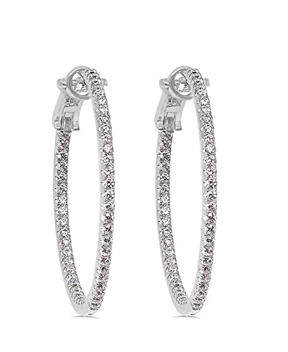 925 Sterling Silver Cubic Zirconia Hoop Earrings, 3.5cm Diameter Single Row Inside Out