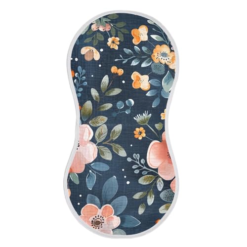 Watercolor Floral Pattern Muslin Burp Cloths 22x11 Inch - 4-Layer Organic Cotton & TPU Waterproof Lining, Absorbent Baby Bibs for Boys/Girls with Hanging Loop