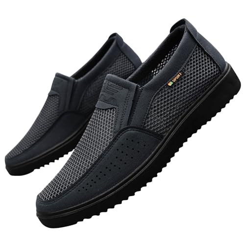 Mocasines casuales para hombre, cómodos, ligeros, de malla, sin cordones, transpirables, cómodos, para caminar, para ocio, zapatos de vestir, Black, 40 2/3 EU