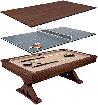 Freetime Fun 7-FT Espresso Rockford 3 in 1 Pool Table Dining Table Combo with Table Tennis Table, Upgraded Multi Game Table Accessories Included