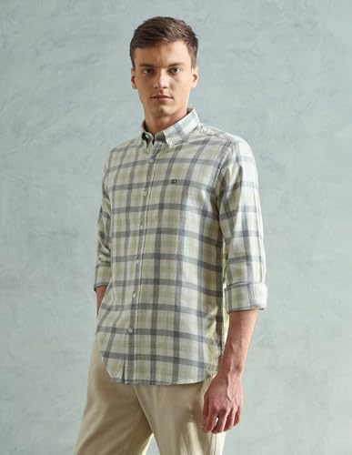 Image of Arrow Sport Men Slim fit Cotton Checked Long Sleeves Spread Collar Shirt