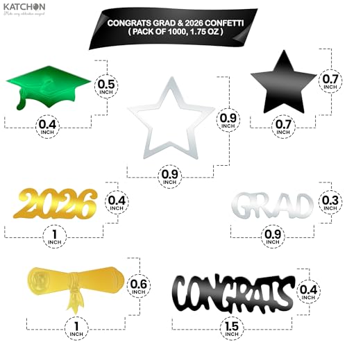 Image of KatchOn, Congrats Grad Confetti 2026 - Pack of 1000, Green and Gold Graduation Decorations 2026 Graduation Confetti for Class of 2026 Decorations, 2026 Graduation Decorations, Graduation Party Decor