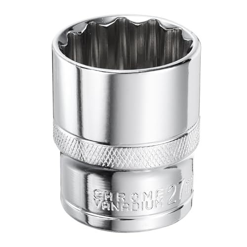 sourcing map 12-Point Socket 1/2" Drive 27mm Deep 45# Steel Metric Shallow Drive Sockets Polishing Chromed Square Sockets Mechanic Hand Tool for Car Repair Mechanical Maintenance Home Use