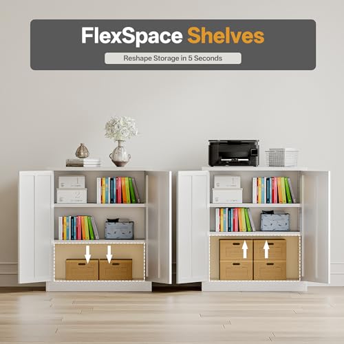 Metal Garage Storage Cabinets,36" Steel File Cabinet with 2 Adjustable Shelves, Lockable Storage Cabinets for Office, Home, Garage, Warehouse 36.2" H x 31.5" W x 15.7" D (White)