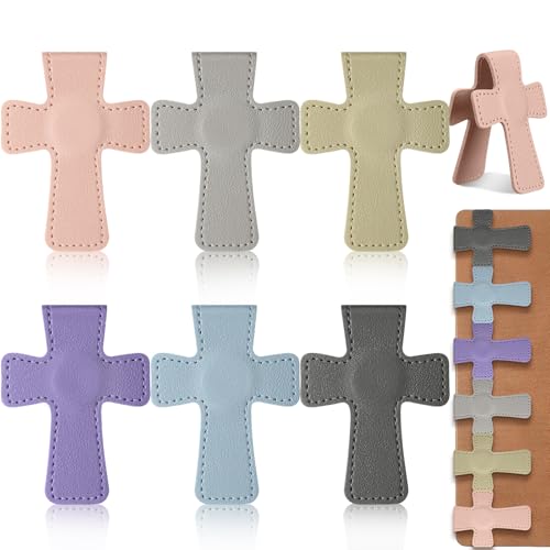 Relaxweex 6 Pcs Cross Leather Magnetic Bookmarks for Women Christian Bookmarks Page Markers Colorful Religious Cross Bookmark for Women Students Teachers Book Lovers Reading Supplies