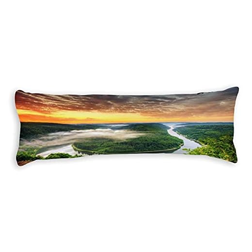 Polyester kuddfodral Saarshlyayfe, flod, skog, solnedgång, Meandro Del Sarre, Tyskland vit-C-11 50 x 137 cm anpassad kroppskudde fodral lång kropp kuddfodral dekoration kuddöverdrag