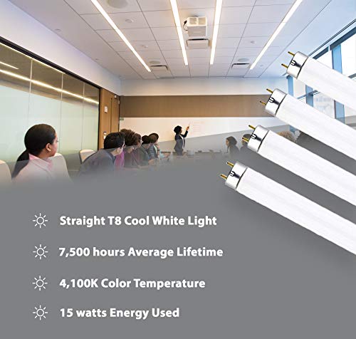 DYSMIO F32T8 32-Watt 48-inch Tube Light Bulb, 4100K, 2950 Lumen, G13 Medium Bi-Pin Base T8 Fluorescent Light Bulb with Cool White Light - Pack of 4 - Thumbnail 5