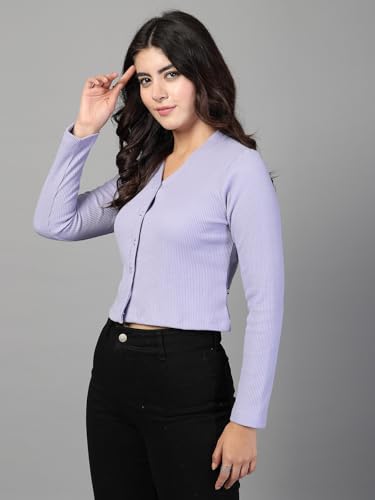 Image of Rigo Casual Wear V Neck Rib Knit Top for Women | Slim Fit Long Sleeves Western Tops for Women