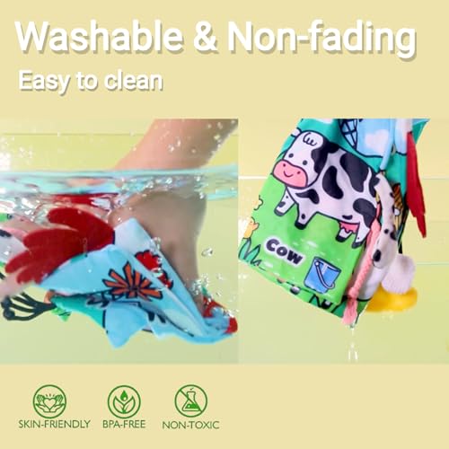 Image of Sensory Baby Books 0-6 Months, Tummy Time Soft Cloth Baby Toys 0-3-4-5-6-7-8-9 6-12 Month Old, Newborn Infant Boy Essentials Gifts Travel Toy Touch and Feel Crinkle Busy Book for Babies Girl