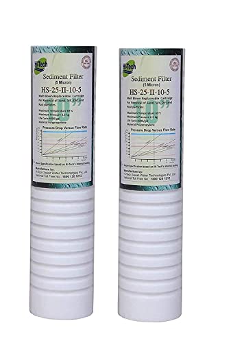 Image of Hi-Tech RO Melt Blown Replaceable Cartridge 10 in 5 Micron Sediment Filter for All Types of Water Purifiers (Grooving 150 Grams Each) - 2 Pcs