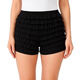 Lace Ruffle Pettipant for Women –Halloween Costume Shorts, Y2K Ruffle Bloomers, Cosplay & Festival Dance Bottoms (US, Alpha, X-Large, Regular, Regular, Black)