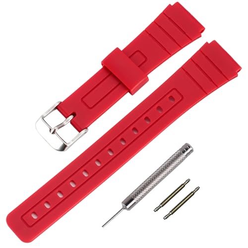 TPUEHb`Xgbv̌p Casio F-91W/F-84/F-94/F-105/F-108/A-158pohijEpj (Red/Silver Buckle)