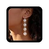 Allereya Vintage Bridal Pearl Drop Earrings Long Pearl Tassel Earrings Gold Pearls Earring Round Pearls Dangle Earring Wedding Prom Jewelry For Women