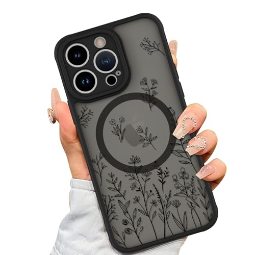 Coque MagSafe iPhone 14 Pro rigide antichoc aux finitions florales premium