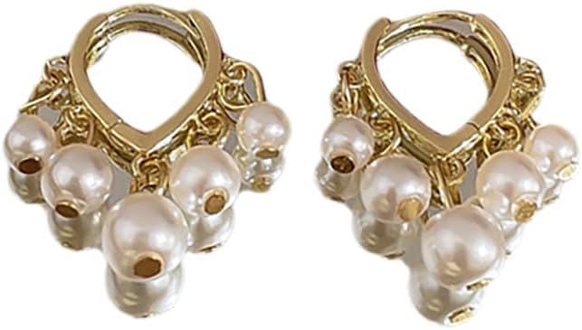 Heart Shape Hoop Earrings with Tassels Drop Small Pearl for Wedding earrings for Women and Girls