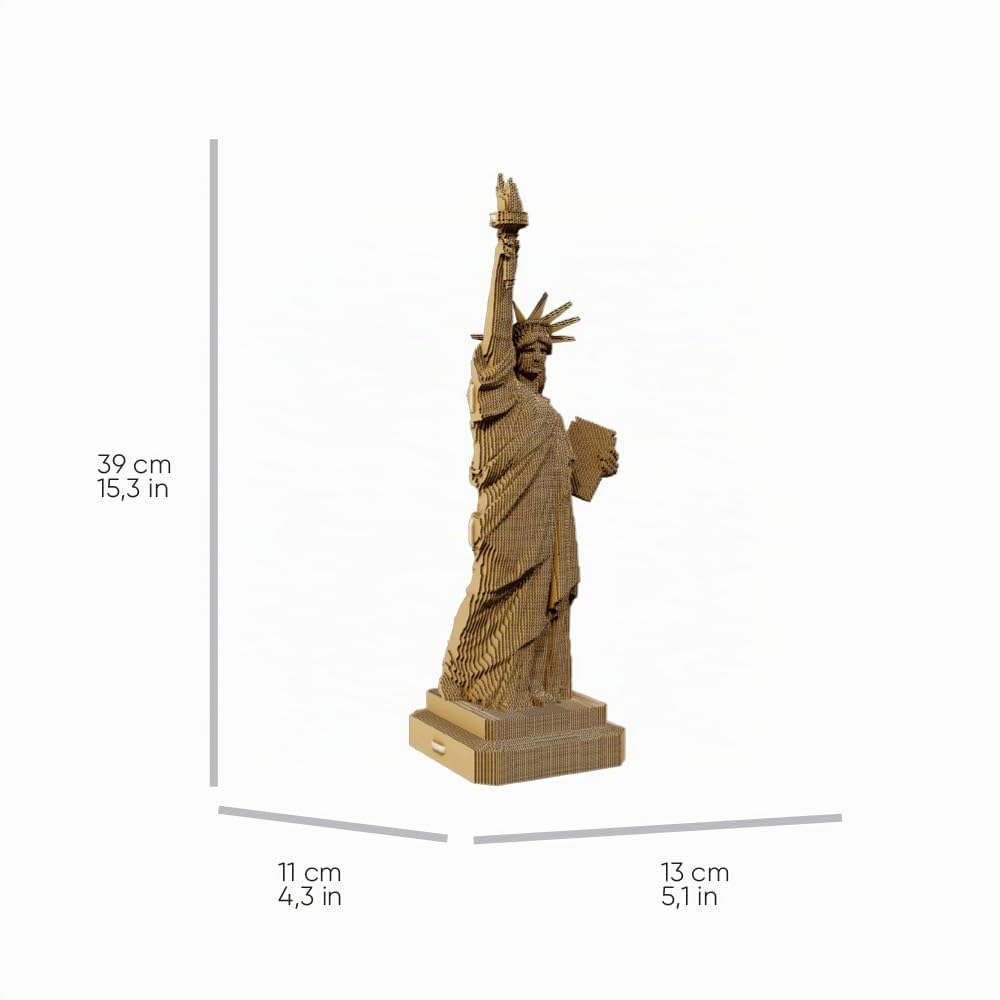 CARTONIC Statue de la Liberté Puzzle 3D en Carton – Maquette à Monter | 176 Pièces, 39 × 13 × 11 cm – Kit Sculpture DIY à Peindre, Matériaux Recyclés, Ados & Adultes, Idée Cadeau Déco