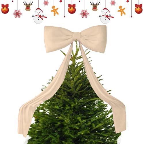 Fi-occo Topper Per Albero Di Natale - Fiocchi Giganti In Velluto Per Albero Di Natale | Fi-occo Decorativo Festivo In Velluto Grande Multifunzionale Per Casa, Soggiorno, Ca-mino, Parete (Champagne)
