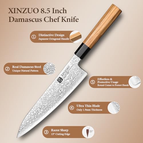 XINZUO-5-Pieces-Kitchen-Knife-Set-without-Block-Hand-Forged-67-Layers-Damascus-Steel-Professional-Chef-Knife-Set-Ultra-SharpOlive-Wood-Octagonal-Handle-Gift-Box