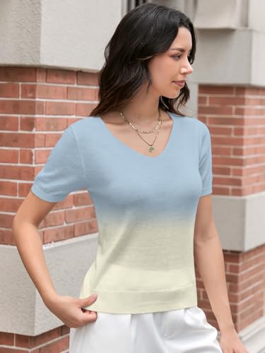 Image of DAIMIDY Women's Short Sleeve Sweater V Neck Summer Knit Tops | Soft,Lightweight,Breathable and Comfortable.Perfect for Shopping,Party,Work,Night Out,Date, Vacation,Daily Wear Etc.