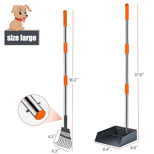 image for Niubya Pooper Scooper for Dogs, Metal Poop Scooper Tray and Rake Set w
