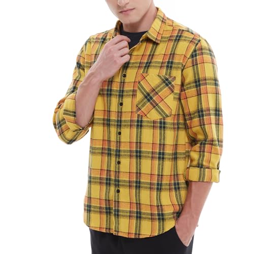 Men's Long Sleeve Plaid Flannel Winter Warm Shirt Casual Button Down Slim Fit Shirts