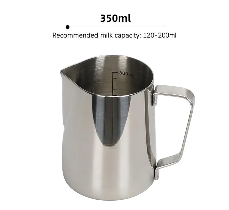 Jarra para espumar leche y café espresso en acero inoxidable con medidor de 350ml 6