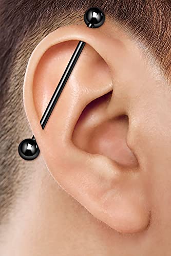 KJM FASHION 2PCS Stainless Steel Industrial Barbell Stud Scaffolding 14 Gauge 1 1/2 38mm 5mm Ball Earring Piercing Jewelry View More Colors4