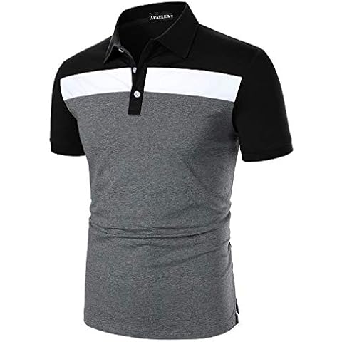 APAELEA Mens Polo Shirts Summer Cotton Short Sleeve Contrast Colour Golf Tops,Black,L Cover