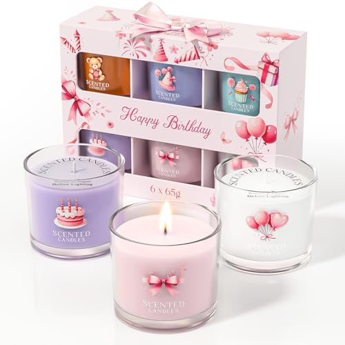 Image of CHILLFLAME Birthday Candles, Scented Candles Gift Set for Stress Relief, 6 Votive Candles for Women and Men, Birthday Candle Gifts for Women (6 Colors, 14 oz)