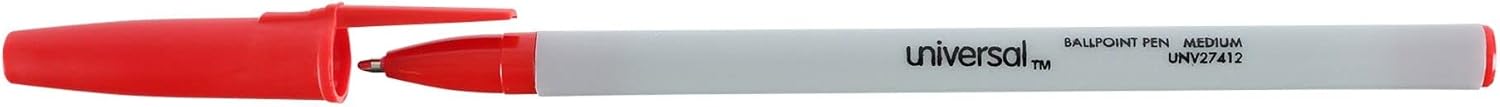 Universal Economy Ballpoint Stick Oil-Based Pen, Red Ink, Medium, Dozen (27412)
