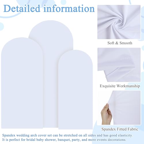 Image of White Arch Cover Set of 3 Spandex Arch Backdrop Cover (7.2FT, 6.6FT, 6FT) Wedding Arches Backdrop Stand Covers Balloon Arched Covers Stretchy Backdrops for Baby Shower Party Birthday Banquet Decor
