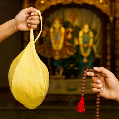 Image of Premium Cotton Jaap Mala Bag with Zipper Pocket & Shoulder Strap | Soft Fabric Chanting Bag for Meditation, Japa & Bhakti Use | (Available in White, Peach & Yellow)