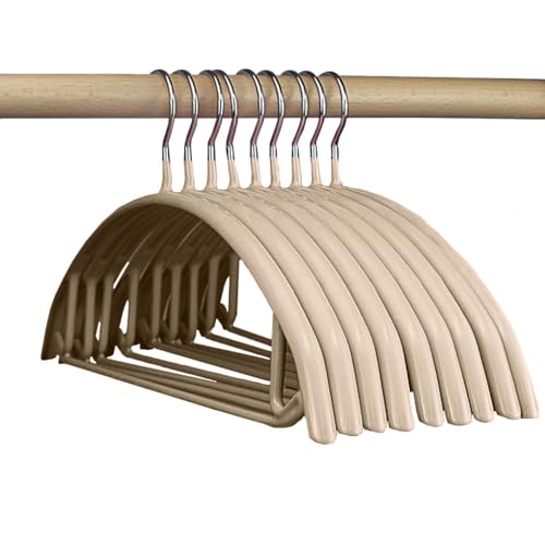 Vivva Clothes Hangers 10pcs, Rubber Coated Contour Metal No Shoulder Bumps Hanger, Suit Hanger, Coat Jacket Sweater Hanger, Space Saving Heavy Duty Hook Durable T-Shirt Hanger, Not Plastic (Beige)
