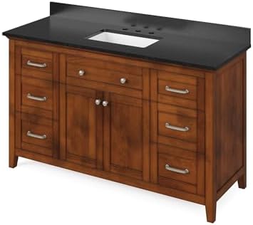 60" Chocolate Chatham Vanity, Black Granite Vanity Top, undermount rectangle bowl