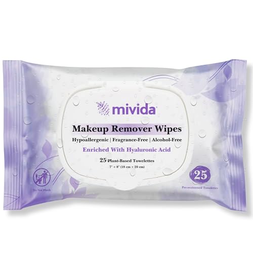 mivida Hypoallergenic Makeup Remover Wipes with Hyaluronic Acid, Dermatologist Tested Alcohol Free &...