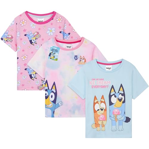 Bluey Camisetas Niña 2 8 Años Pack de 3, Camiseta Manga Corta Niña Algodón, Ropa Verano Infantil, Regalos Anime Manga (3 4 Años, Multi Bluey)