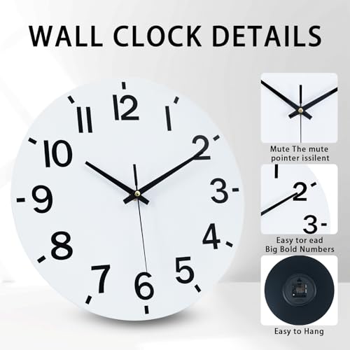HZDHCLH Wall Clock 8 Inch Silent Non Ticking Wood Battery Operated White Wooden Modern Wall Clock Sweep Movement Decorative Office Kitchen Home Bathroom Living Room - Image 2